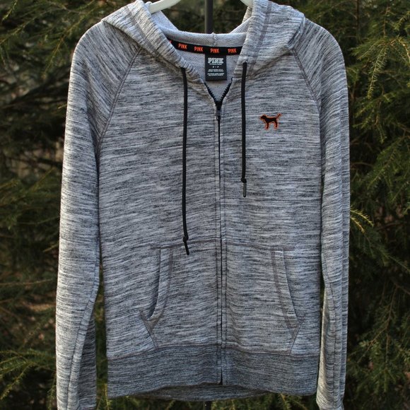 PINK Victorias Secret Zip-Front Sweatshirt Hoodie with Dog - Picture 1 of 3